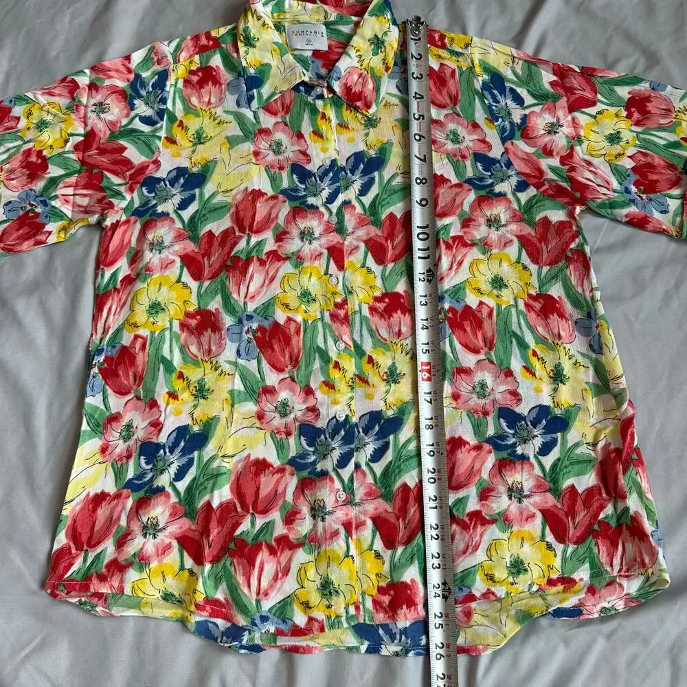 Compania Fantastica Multicolored, Floral, Short Sleeve Casual Button Down- M - Picture 7 of 9